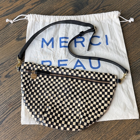 Clare V Grande Fanny Black/Cream Woven Checker Crossbody Bag Gorgeous w/dustbag - Picture 6 of 17
